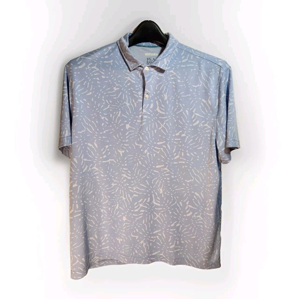 Jos A‎ Bank Polo Shirt XL Tailored Fit Light Blue Pattern Modal Blend